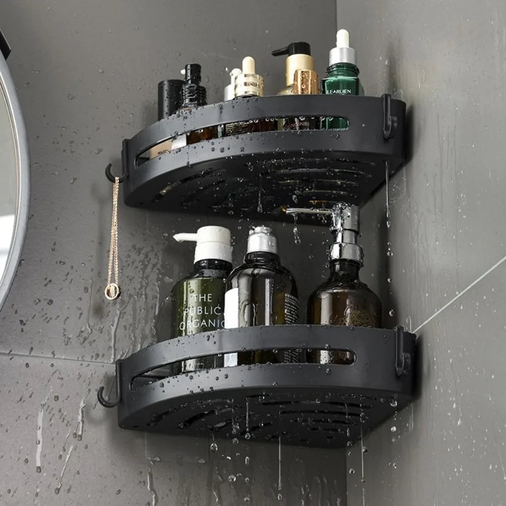 ÉTAGÈRE MURALE DE SALLE DE BAIN SANS PERCAGE (1/2/3 PIÈCES – NOIR)