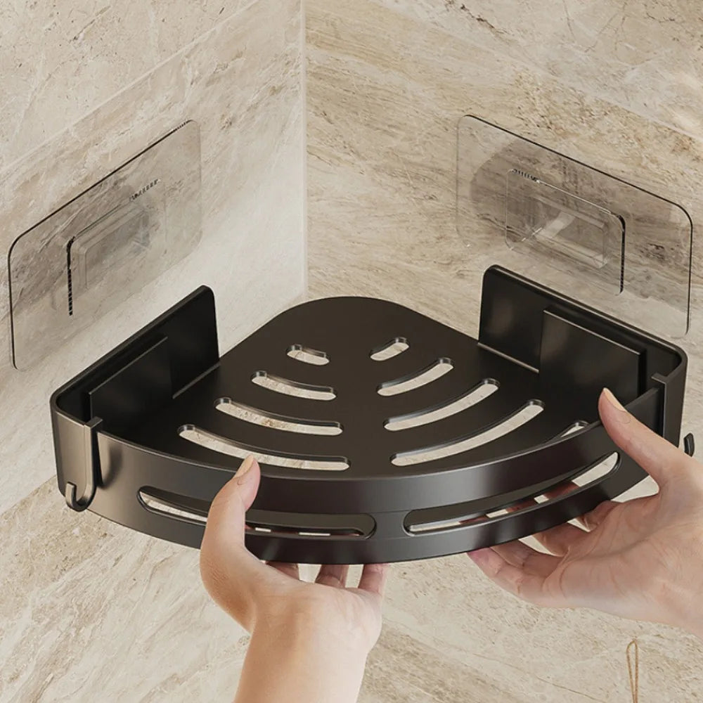 ÉTAGÈRE MURALE DE SALLE DE BAIN SANS PERCAGE (1/2/3 PIÈCES – NOIR)