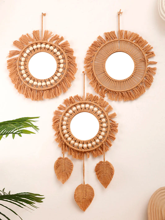 Miroir Rond Macramé Tissé à la Main